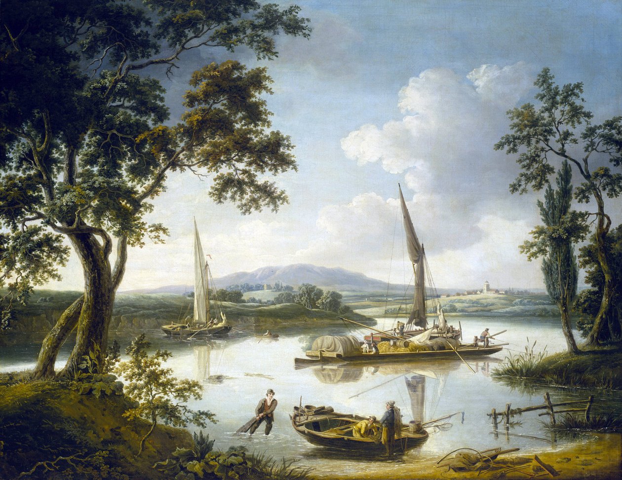 Kilátás a Temzére Shillingfordban (Anglia), a láthatáron a Dorchester apátsággal. Olaj, vászon alkotó: John Thomas Serres
