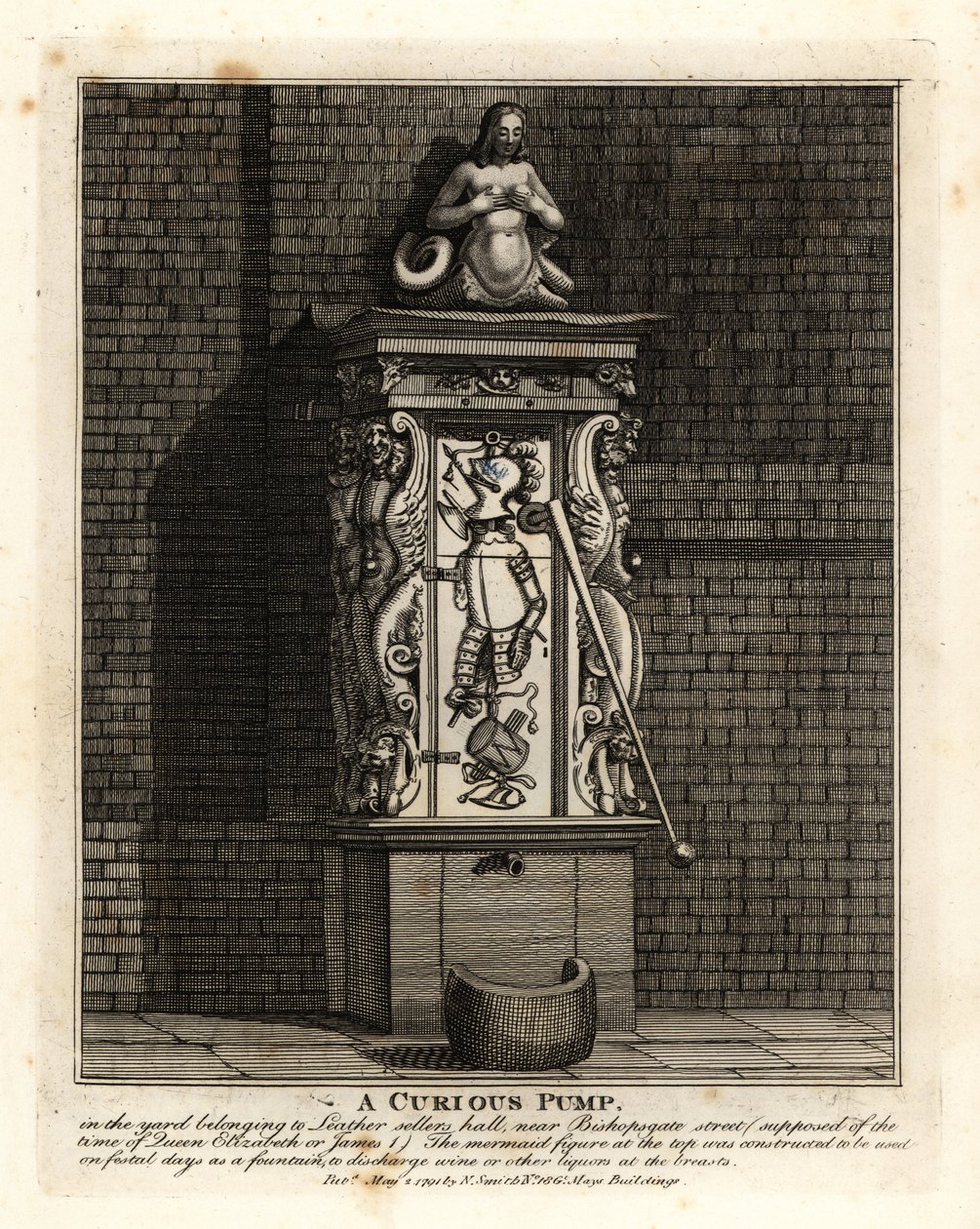 Egy furcsa szivattyú a Leathersellers’ Hall udvarán, a Bishopsgate Streeten, Londonban alkotó: John Thomas Smith