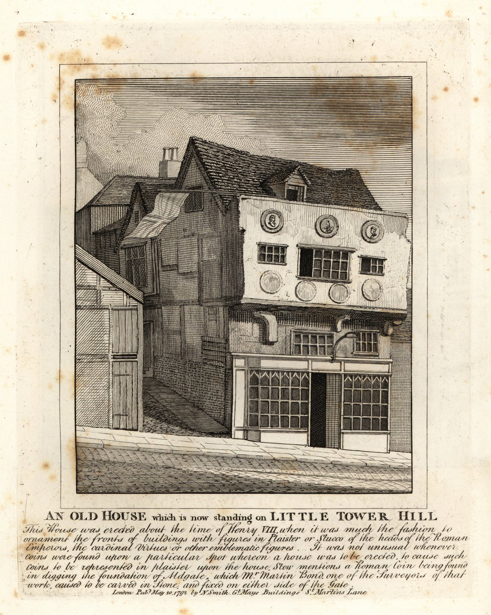 Egy régi Tudor ház a Little Tower Hillen, Londonban alkotó: John Thomas Smith