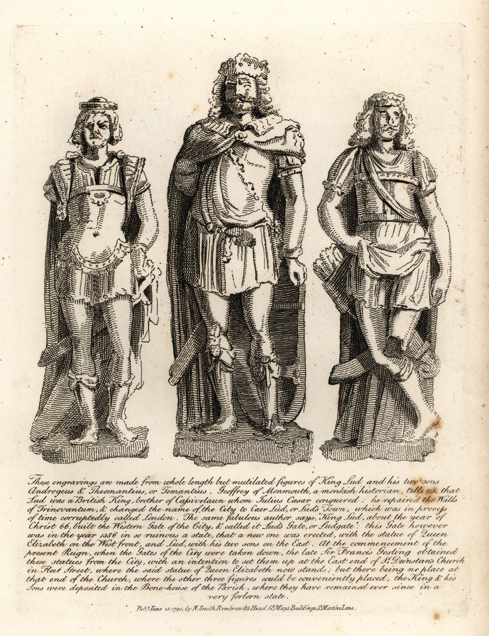 Lud brit király és fiai, Angrogeus és Theomantius (Temantius), Trinovantum, később Caer Lud vagy Lud város falainak javítója, 66 i.sz. alkotó: John Thomas Smith