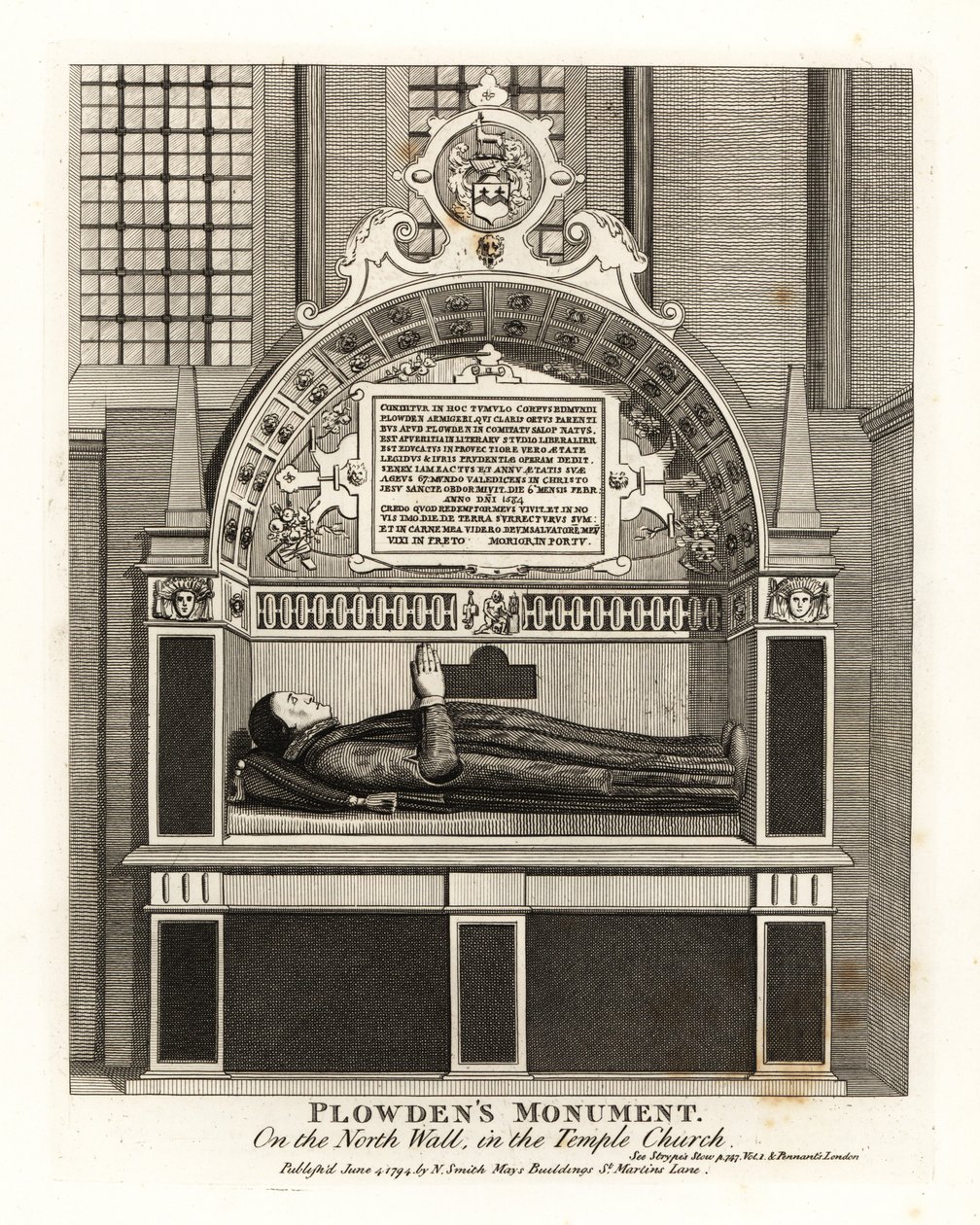 Edmund Plowden emlékműve a Temple Church északi falán alkotó: John Thomas Smith