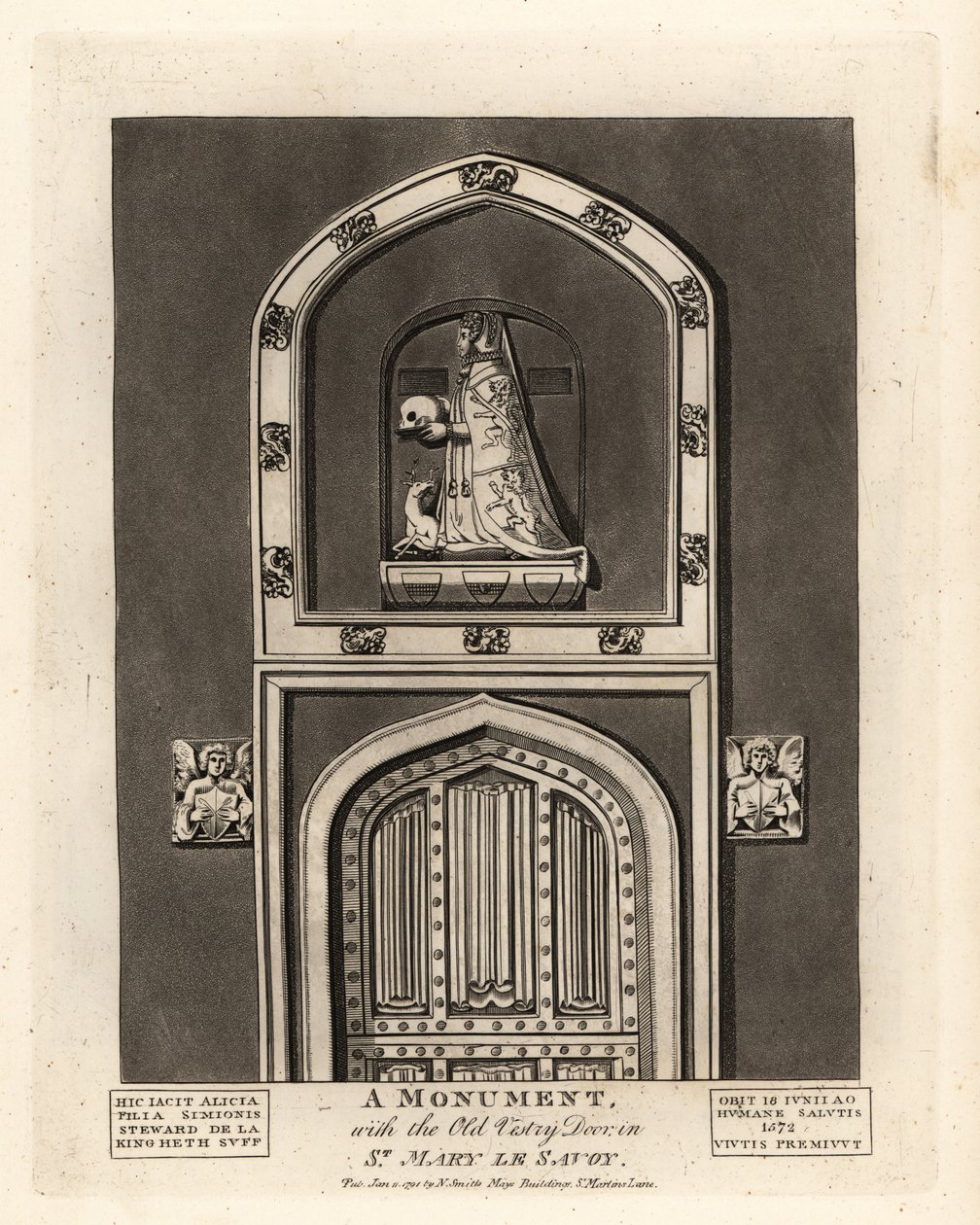 Simon Steward lánya, Alicia síremléke az Old Vestry ajtóval a St Mary le Savoyban alkotó: John Thomas Smith