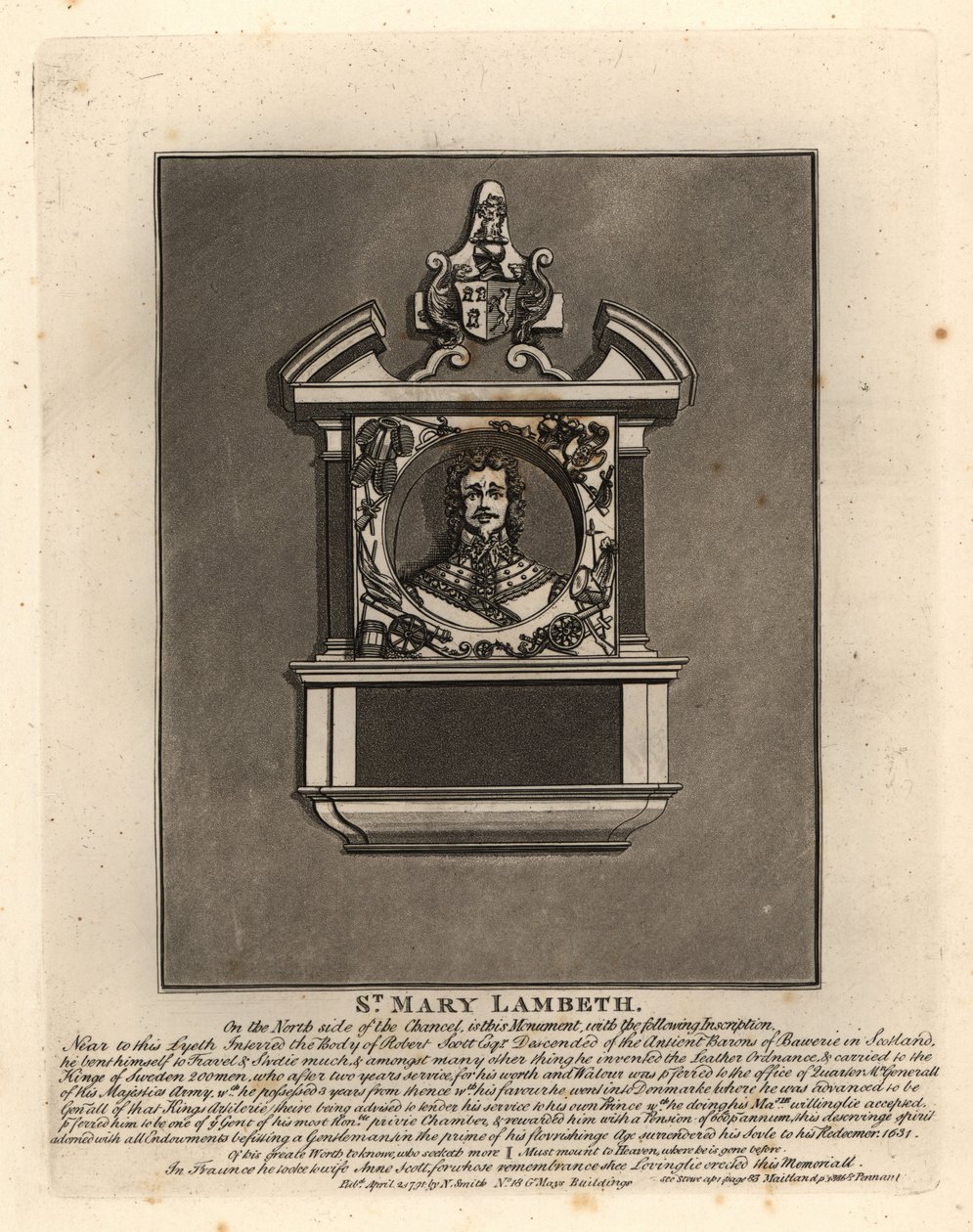 1631-ben halt meg Robert Scott, a svéd és dán katonai tiszt és katonai feltaláló síremléke, St Mary Lambeth alkotó: John Thomas Smith