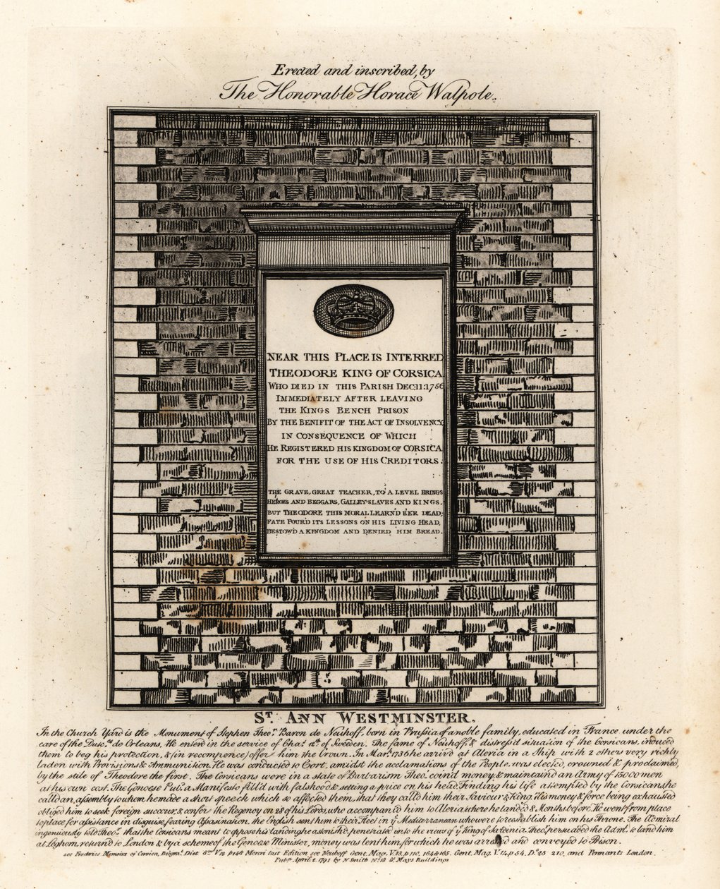 I. Theodore of Corsica, Theodor Stephan Freiherr von Neuhoff síremléke alkotó: John Thomas Smith