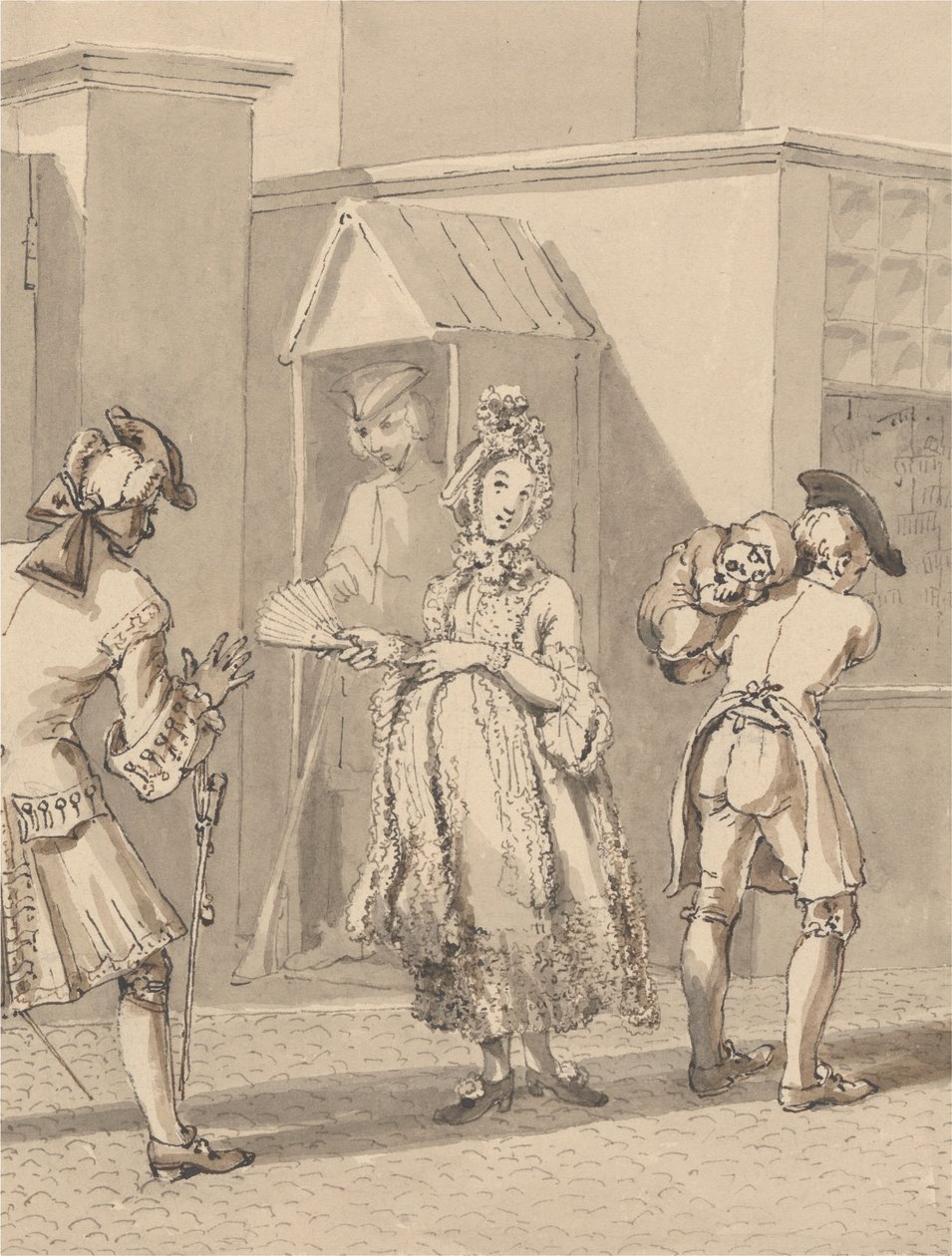 Hogarth mesterének beteg gyermekét hordozza Leicester Fields körül. A földi Leicester House helye. alkotó: John Thomas Smith