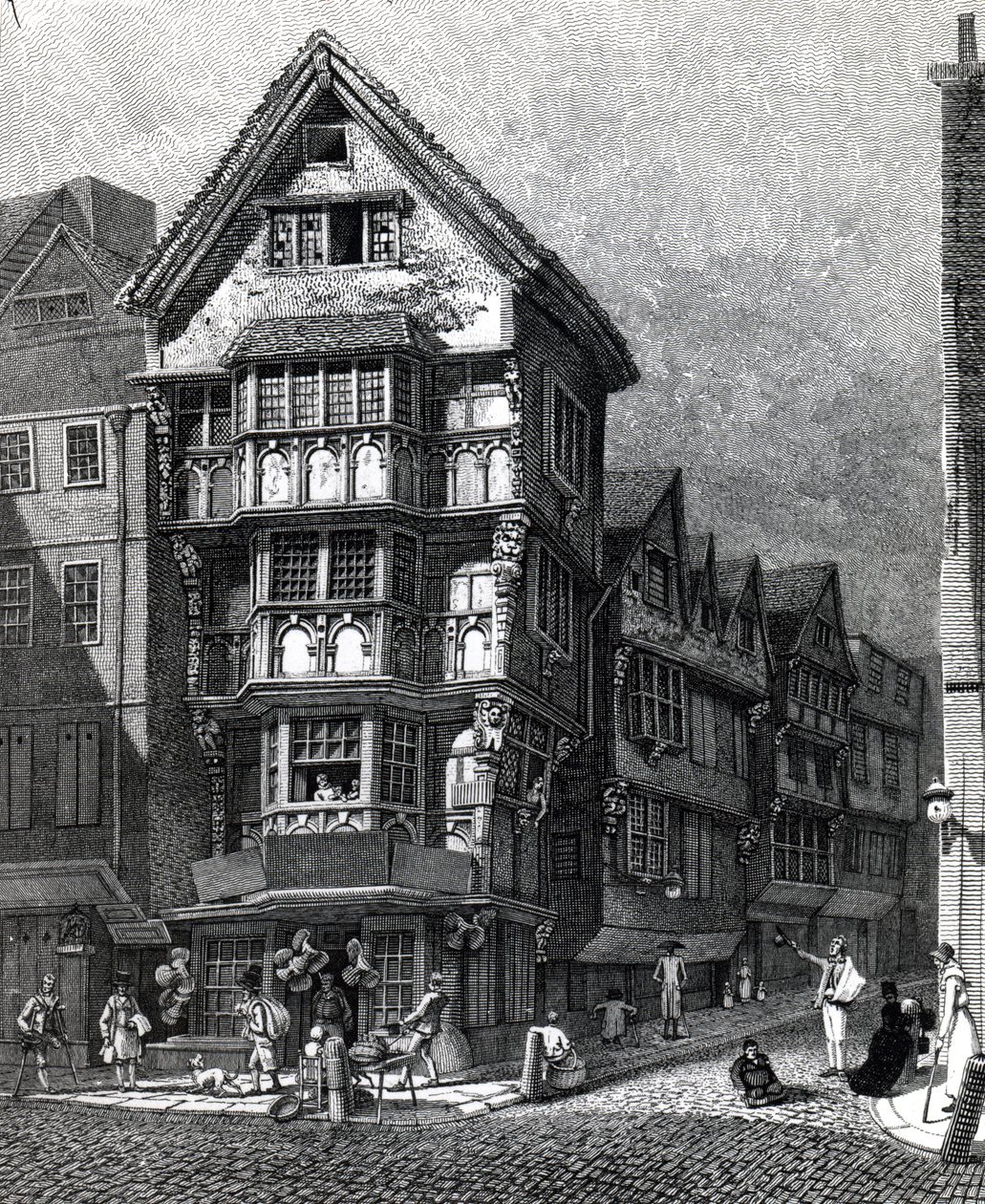 Houses Lately Standing on the West Corner of Chancery Lane, Fleet Street, 1812-ben megjelent alkotó: John Thomas Smith