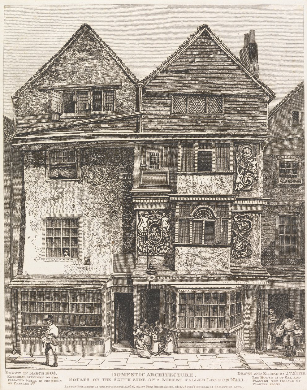 A London Wall nevű utca déli oldalán álló házak alkotó: John Thomas Smith