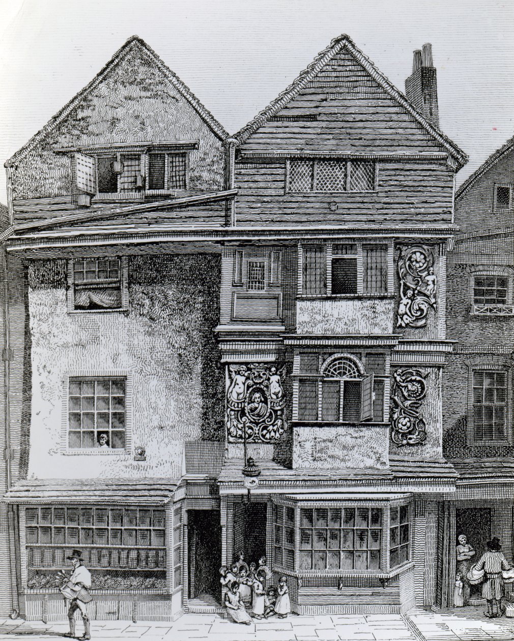 Házak a London Wall nevű utca déli oldalán, megjelent 1812-ben alkotó: John Thomas Smith