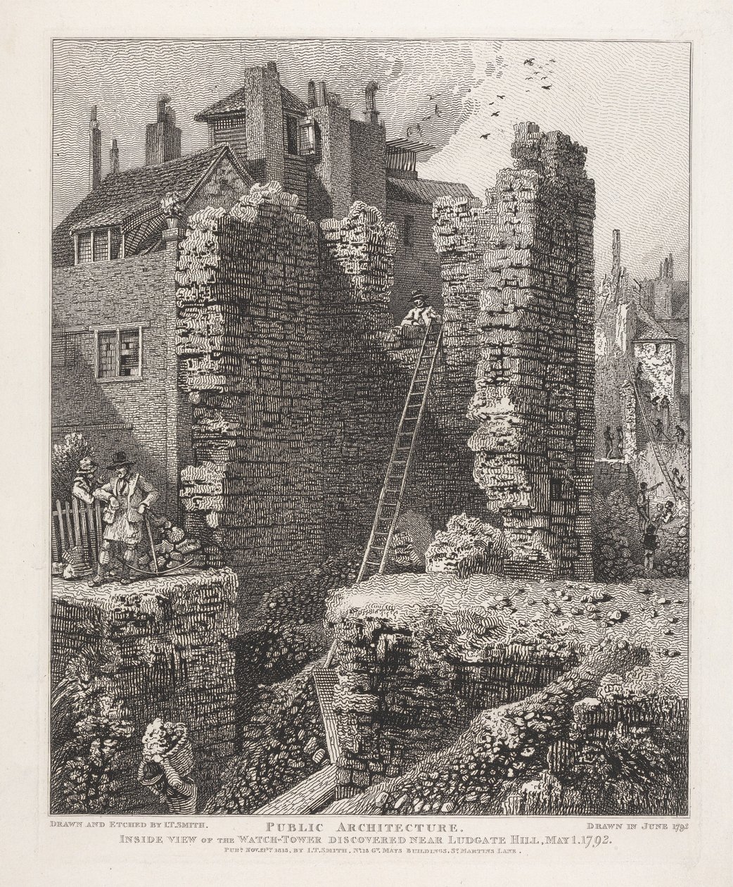 A Ludgate Hill közelében felfedezett őrtorony belső nézete, 1792. május 1. alkotó: John Thomas Smith
