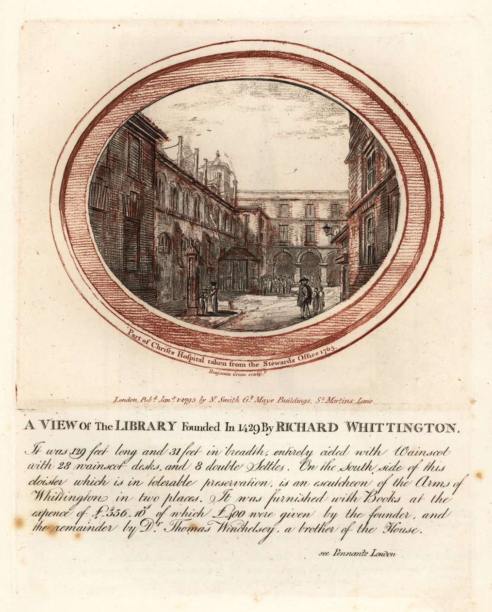 Richard Whittington által 1429-ben alapított könyvtár a londoni Christs Hospitalban alkotó: John Thomas Smith