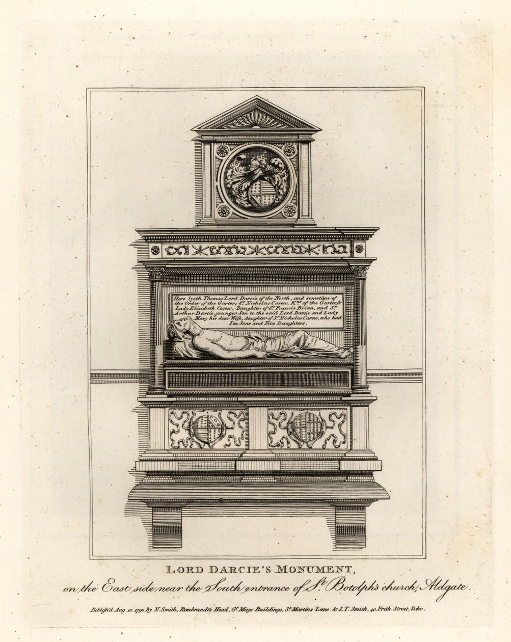 Lord Darcie emlékműve a St Botolph templomban, az Aldgate-ben alkotó: John Thomas Smith
