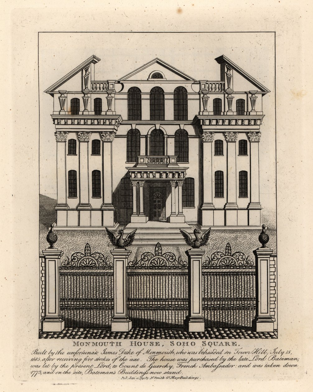Monmouth House, Soho Square, lebontották 1773-ban alkotó: John Thomas Smith