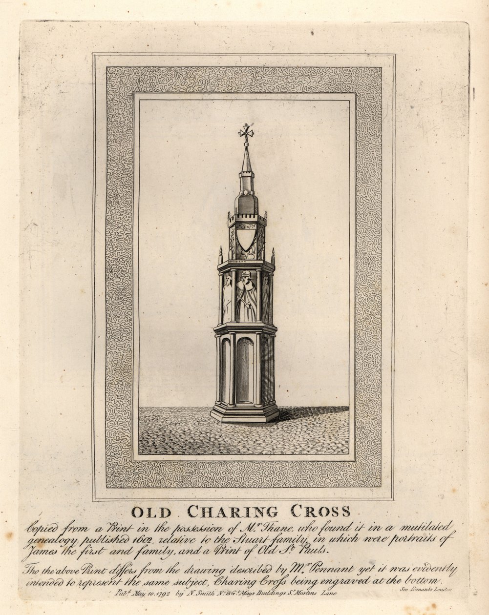 Old Charing Cross, egyike a 12 középkori Eleanor-keresztnek, amelyet az 1290-es években emeltek egészen 1647-es eltávolításáig alkotó: John Thomas Smith