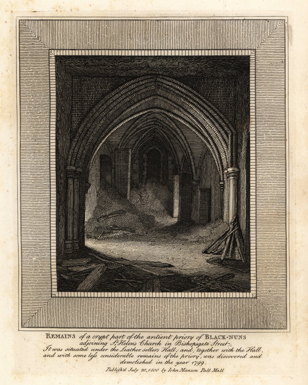 A Fekete Apácák ősi rendházának kriptarészének maradványai a Szent Ilona templom mellett, a Bishopsgate Street alkotó: John Thomas Smith