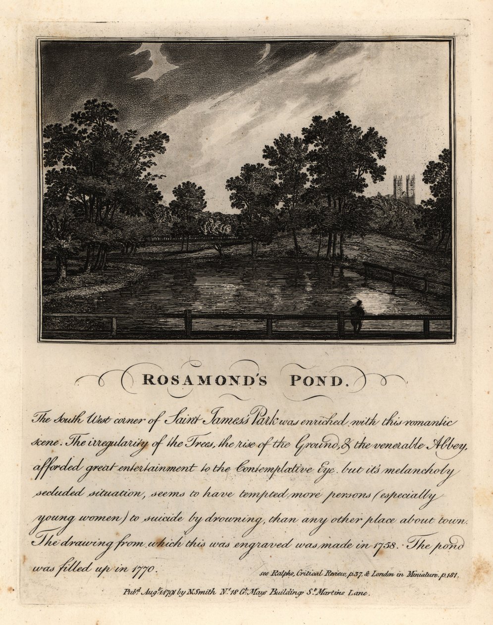 Rosamond’s Pond, St James’ Park, 1758 körül (1770-ben töltötték fel) alkotó: John Thomas Smith