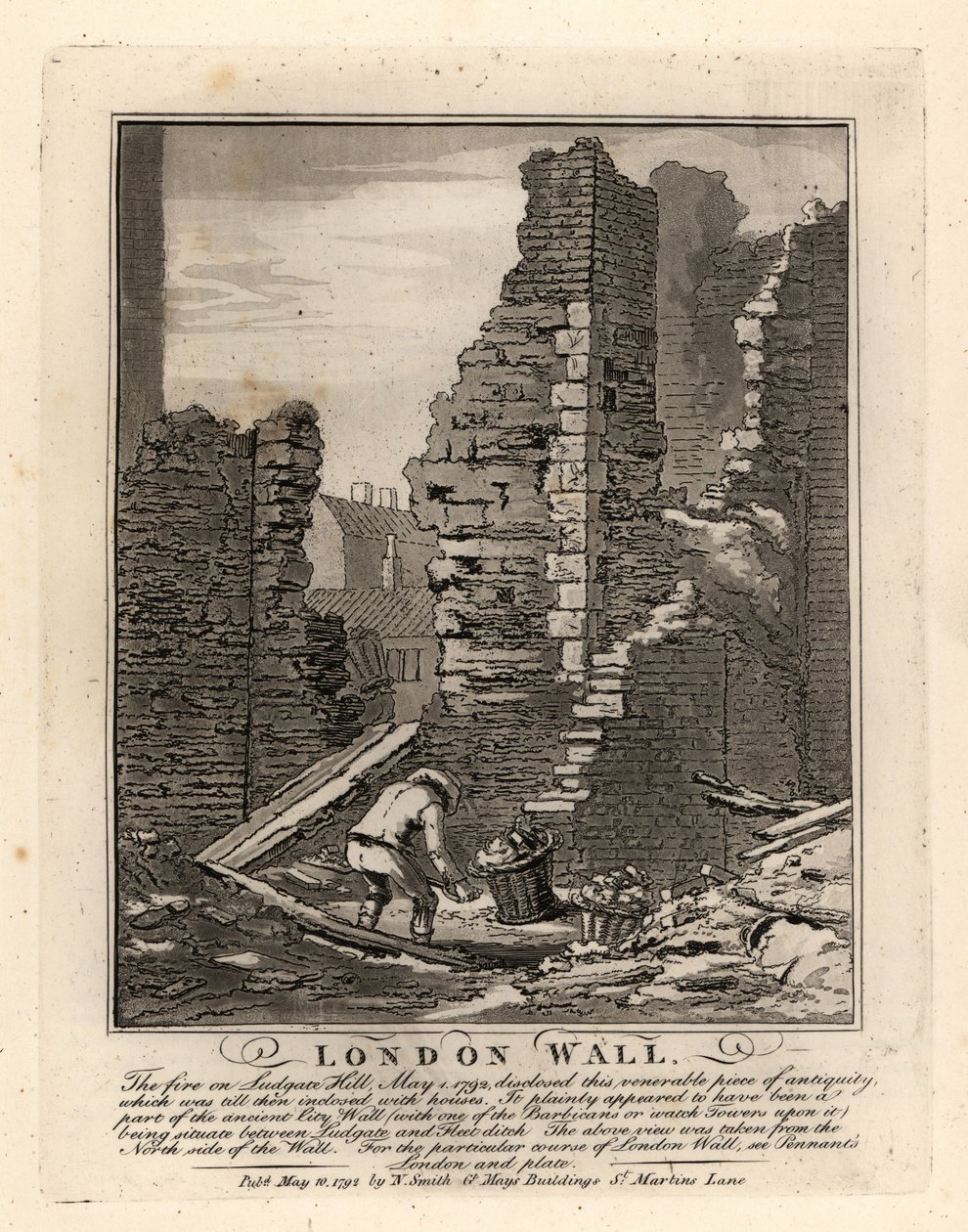 Az 1792. májusi tűzvész által feltárt római londoni fal romjai a Ludgate-dombon alkotó: John Thomas Smith