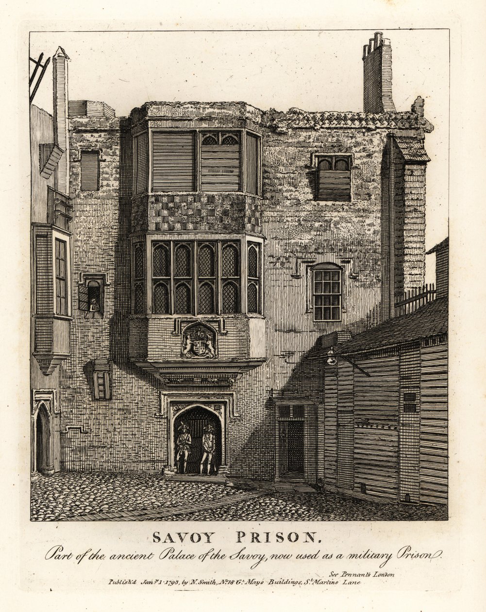 A Savoyai börtön, amely az ősi Savoyai palota része, katonai börtönként működött a 18. században alkotó: John Thomas Smith
