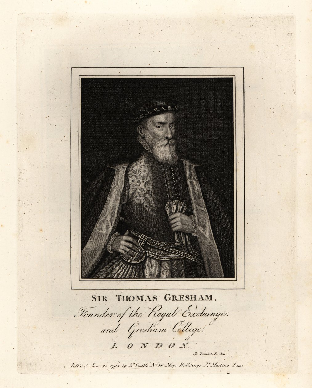 Sir Thomas Gresham, angol kereskedő és pénzember, a Royal Exchange és a Gresham College alapítója alkotó: John Thomas Smith