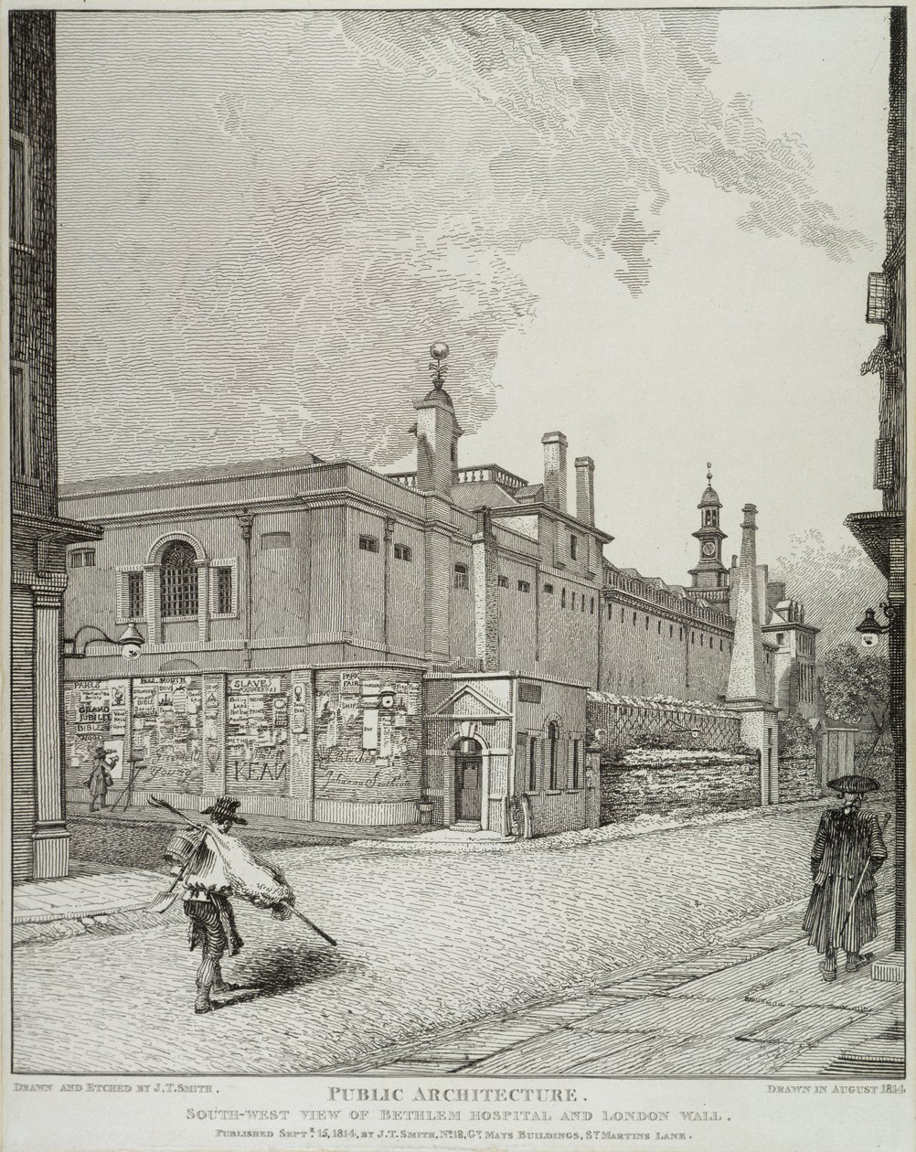 Délnyugati nézet a Bethlem Kórházról és a London Wallról, 1814 alkotó: John Thomas Smith