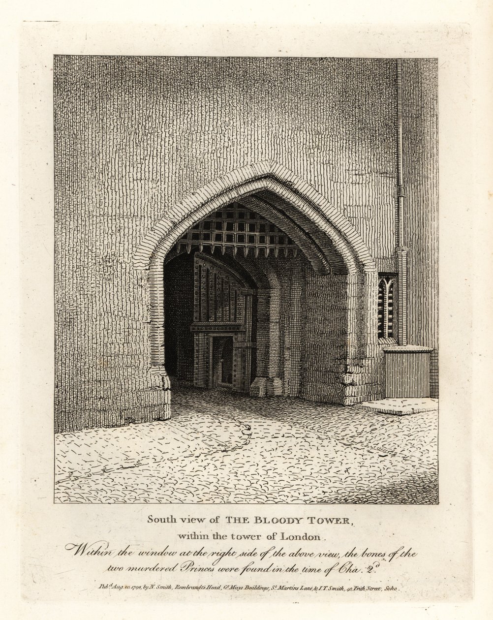 Déli kilátás a Bloody Towerre a londoni Towerben alkotó: John Thomas Smith