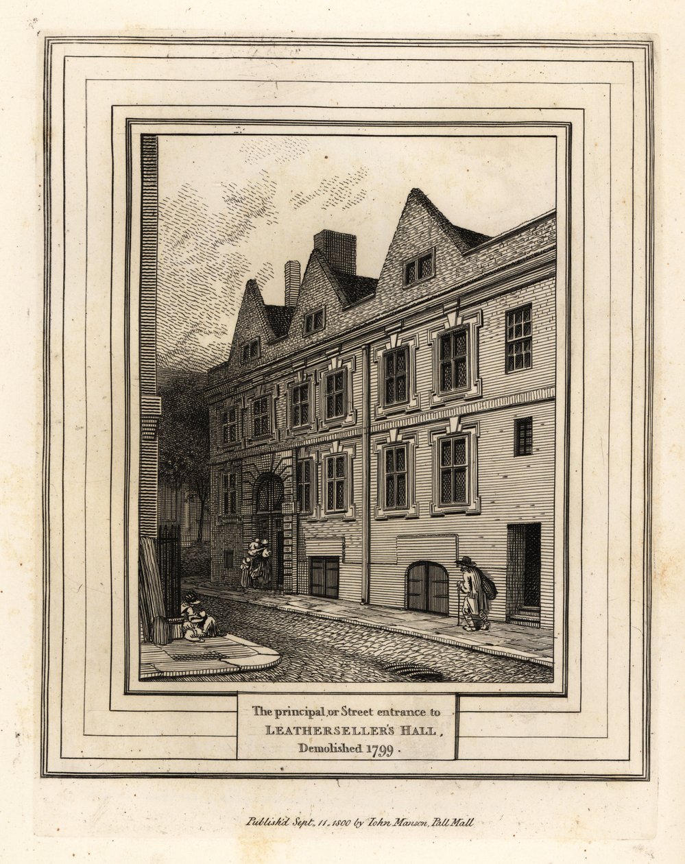A Leathersellers Hall fő vagy utcai bejárata, 1799-ben lebontották alkotó: John Thomas Smith
