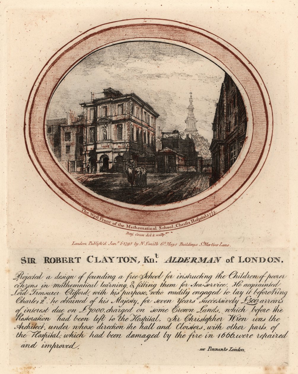 A Matematikai Iskola nyugati frontja, a Christs Hospital alkotó: John Thomas Smith