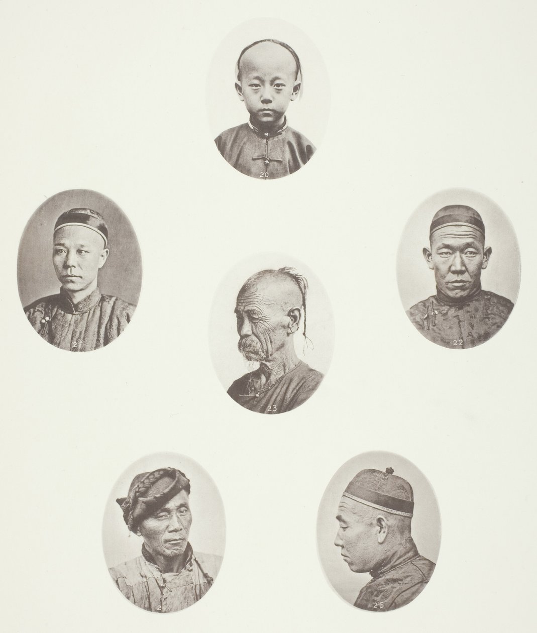 Kantoni fiú; kantoni kereskedő; mongol férfi fej; Egy tiszteletreméltó fej; Egy munkás; Mongol férfi fej alkotó: John Thomson