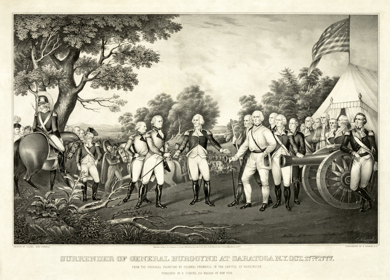 Burgoyne tábornok feladása Saratoga-ban, N.Y., 1777. október 17., pub. N. Currier alkotó: John Trumbull