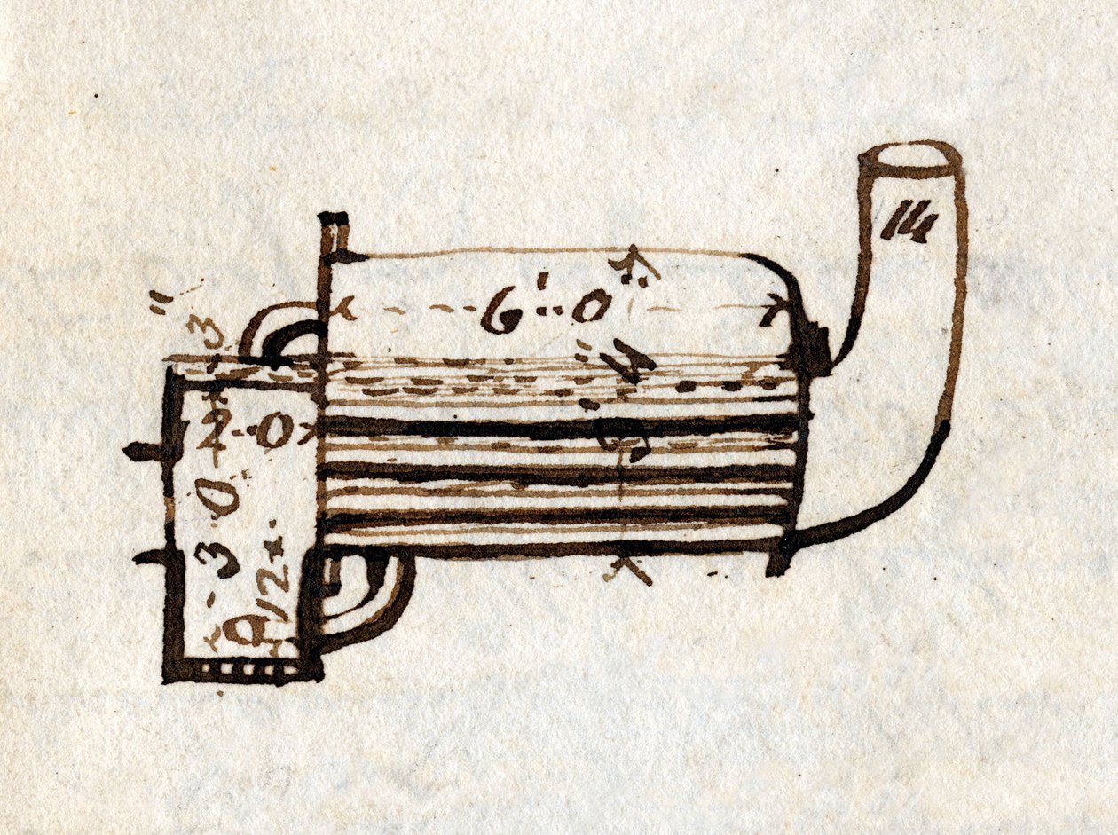 A „Rakéta” részlete, oldalnézet, Rastrick jegyzetfüzetéből, 1829 alkotó: John Urpeth Rastrick