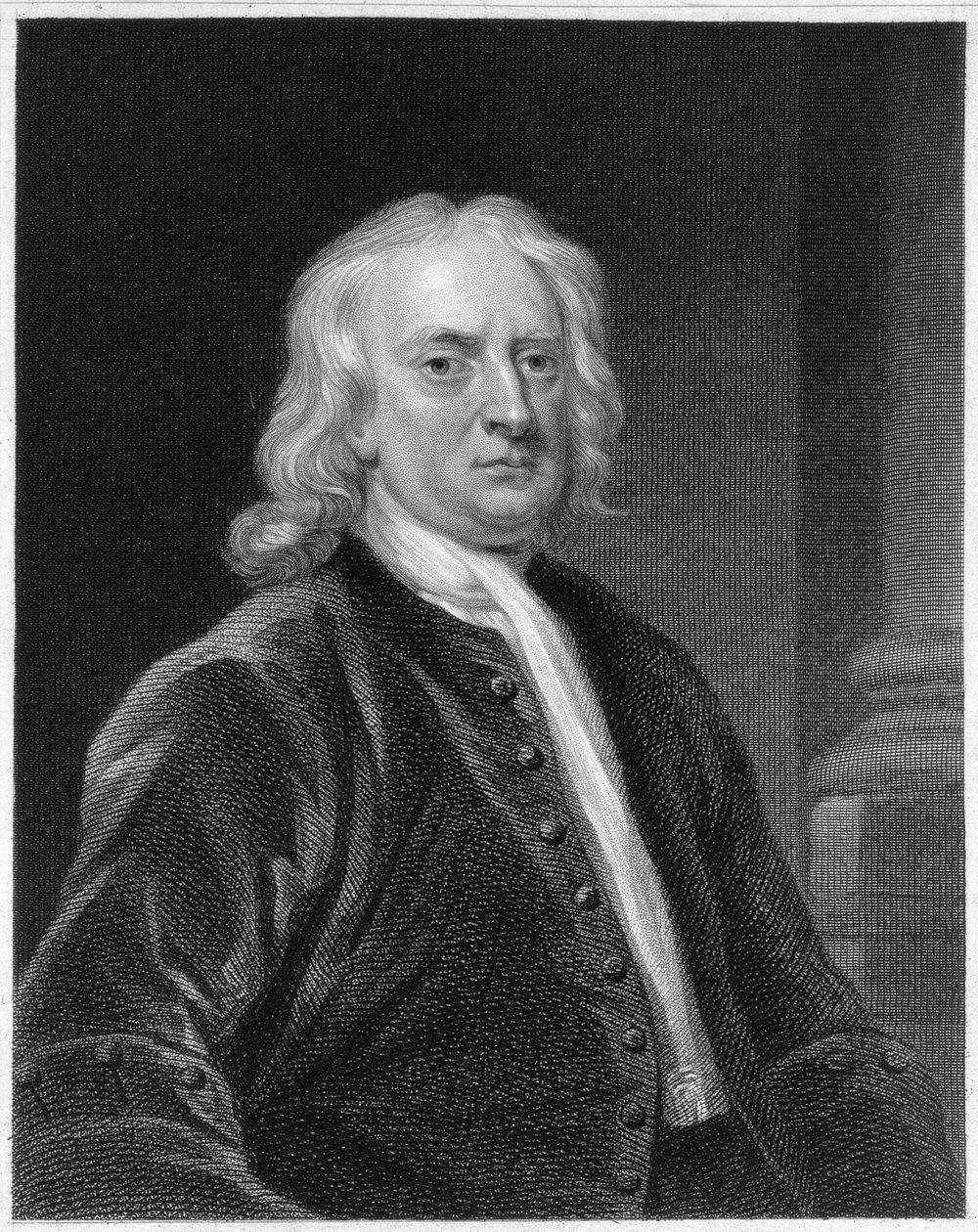 Sir Isaac Newton (1642-1727) portréja, amelyet Edward Scriven (1775-1841) metszett alkotó: John Vanderbank