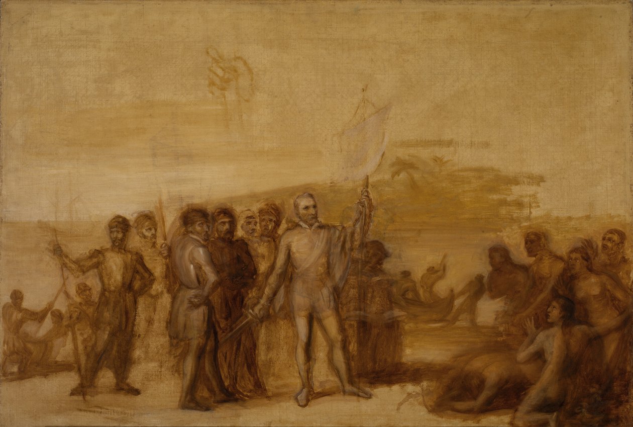 Kolumbusz partraszállása, kb. 1840. alkotó: John Vanderlyn