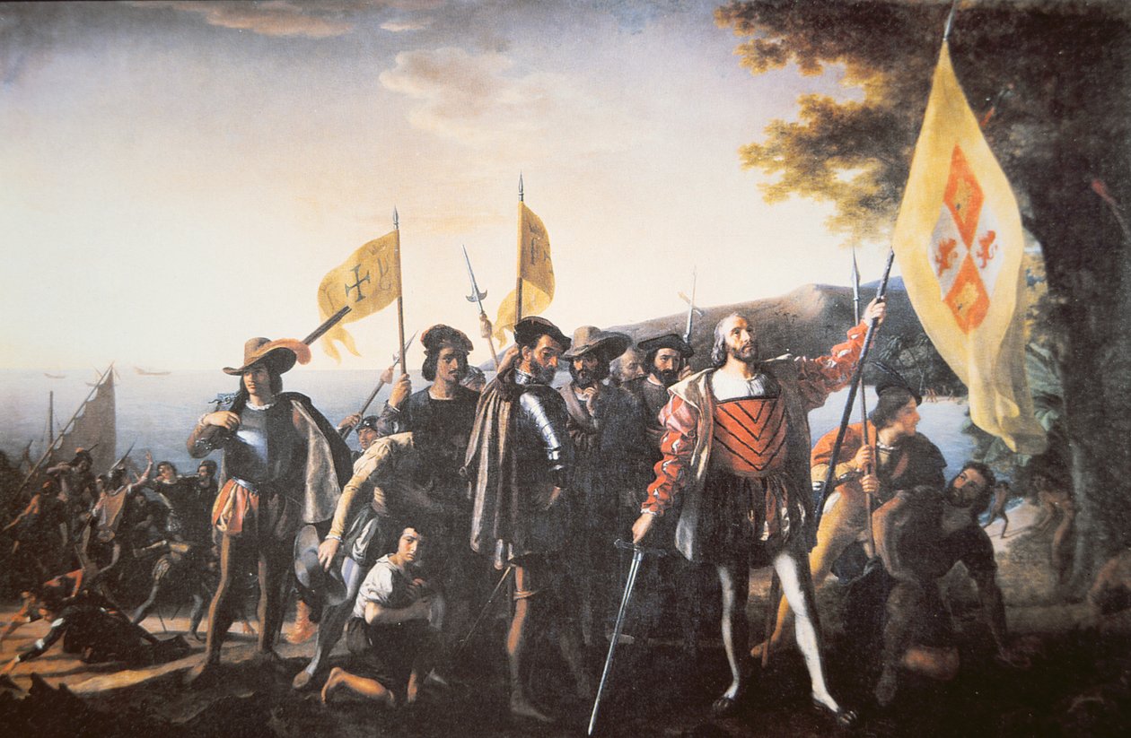 Kolumbusz partraszállása Amerikában 1492-ben (olaj, vászon) alkotó: John Vanderlyn