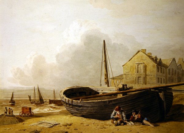 Egy halászhajó a Hastings Beach-en (akvarell papíron) alkotó: John Varley