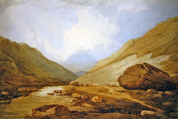 Kilátás a Llanberis-hágóra (akvarell, papír) alkotó: John Varley