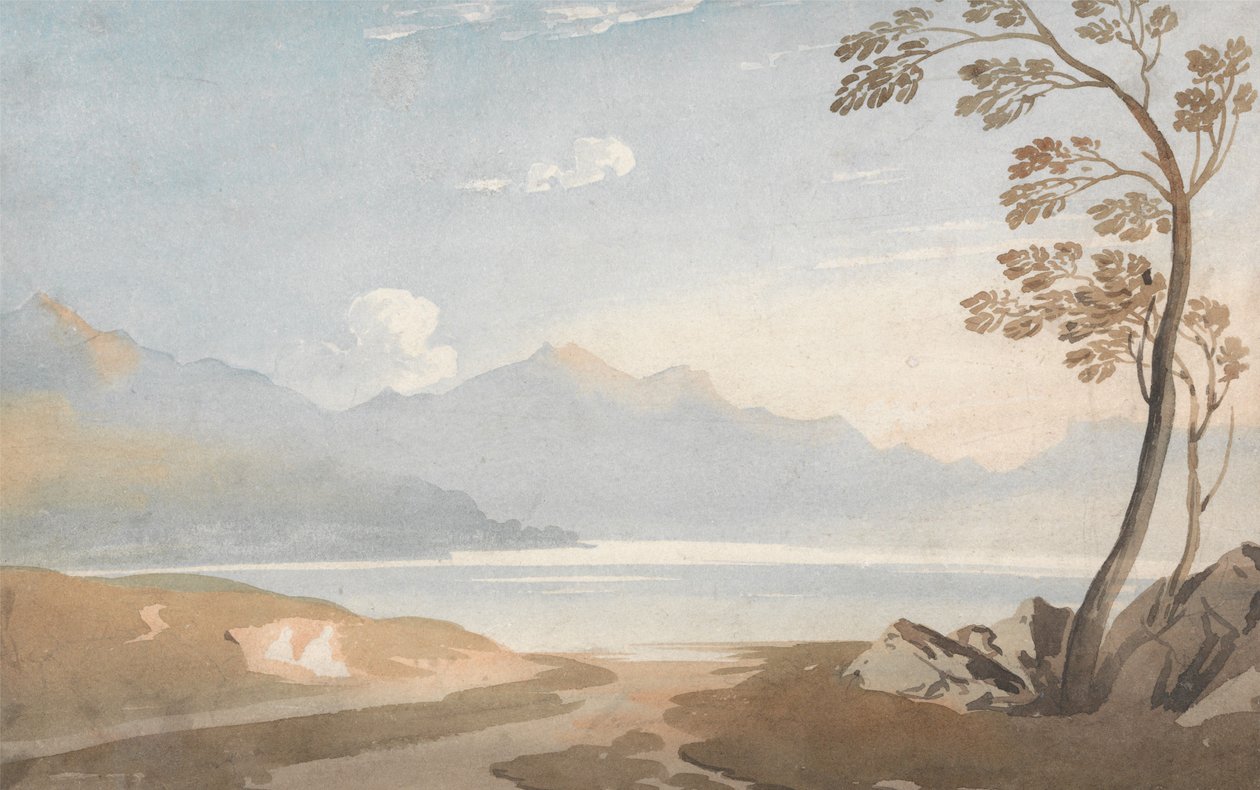Walesi tájkép, aláfestés alkotó: John Varley