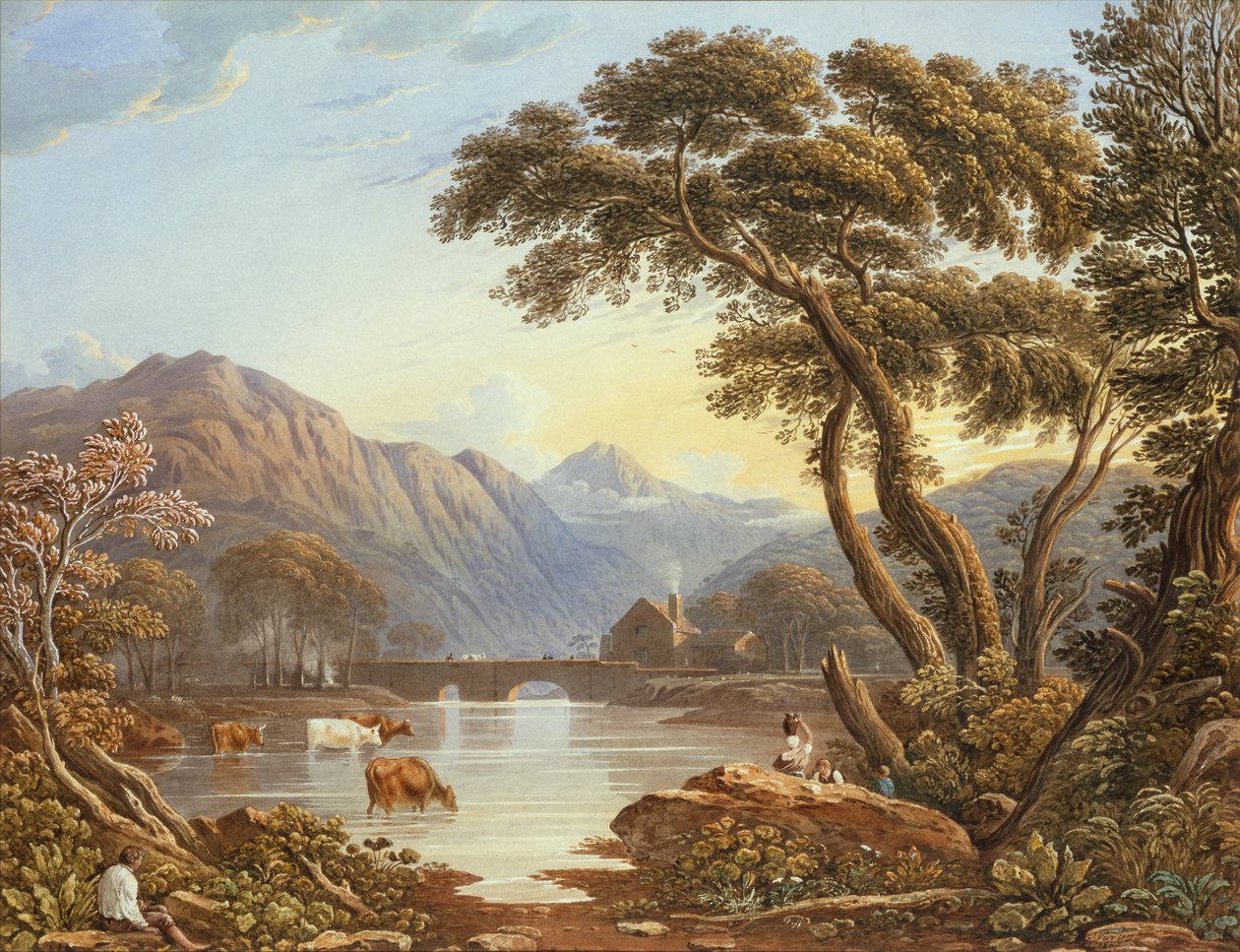 Beddgelert híd, Észak-Wales (akvarell) alkotó: John Varley