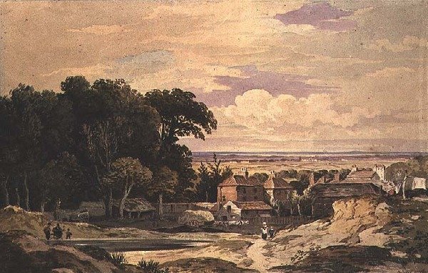 Frognal, Hampstead, 1825 körül (akvarell) alkotó: John Varley