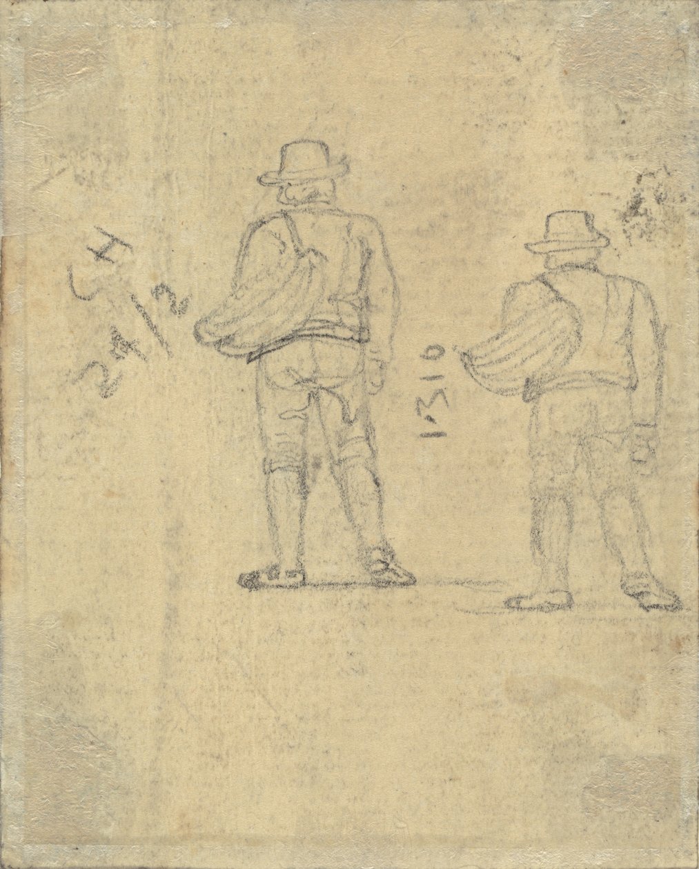 Két tanulmány egy kosarat tartó figuráról [verso] alkotó: John Varley