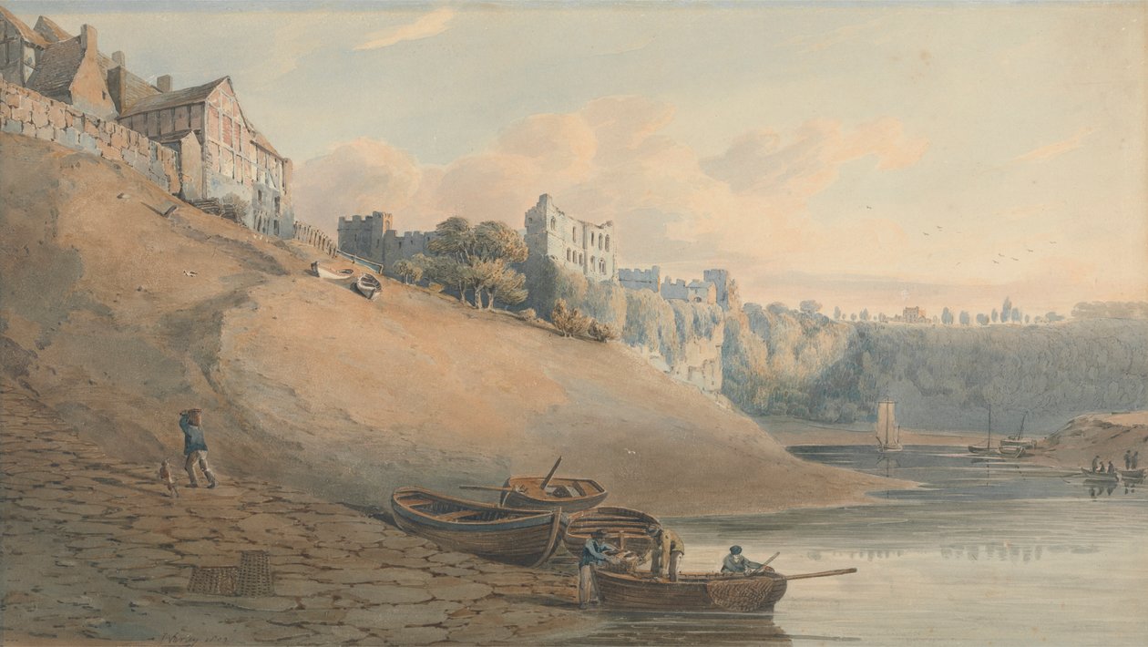 Kilátás a Chepstow kastélyra, Monmouthshire, a híd alatt alkotó: John Varley
