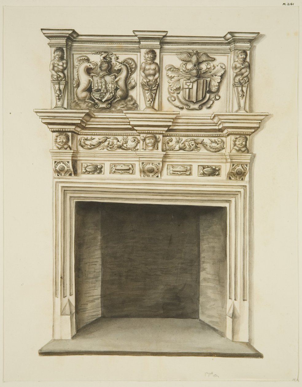 Kéménydarab Sir John Knight egykori rezidenciájában, a Temple Streeten (ceruza és akvarell papíron) alkotó: John W. Brett