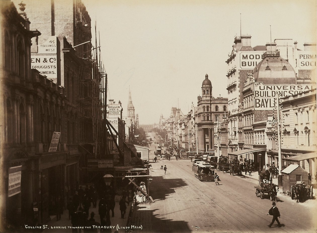 Collins Street, Melbourne, 1880 körül alkotó: John W. Lindt