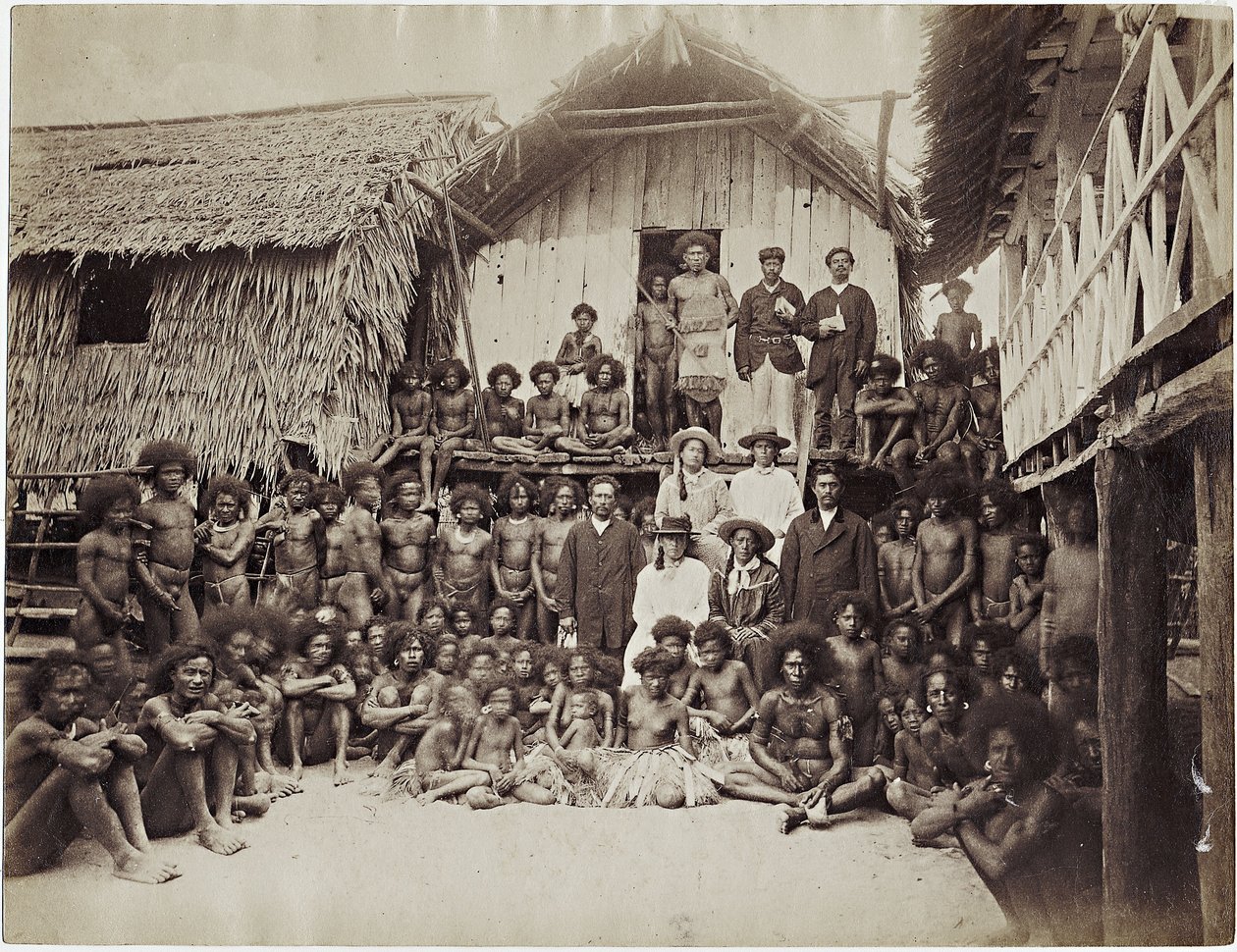 Mission House Parimata, Aroma, Új-Guinea, 1885 (albumnyomat) alkotó: John W. Lindt