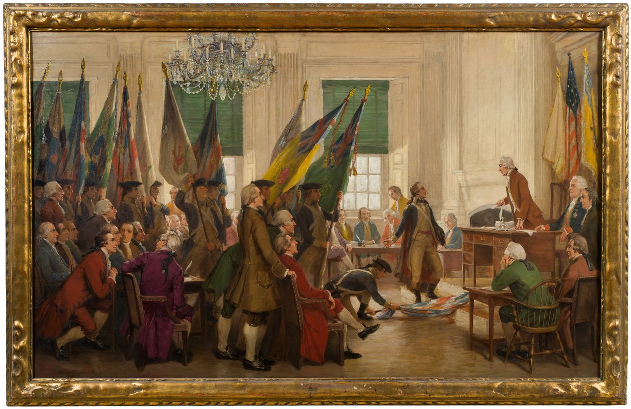 Rögzített zászlók Yorktownból a Kongresszus lábánál alkotó: John Ward Dunsmore
