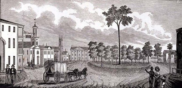 Pittsfield (Massachusetts állam) központi része, a Massachusettsi Történelmi Gyűjteményekből, John Warner Barber, metszett S. E. Brown, 1839 alkotó: John Warner Barber