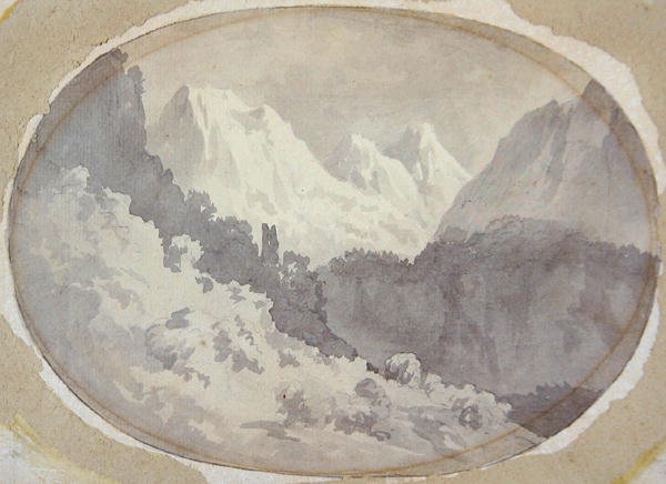 Alpine Scene (szürke festés grafiton a papíron) alkotó: John Warwick Smith