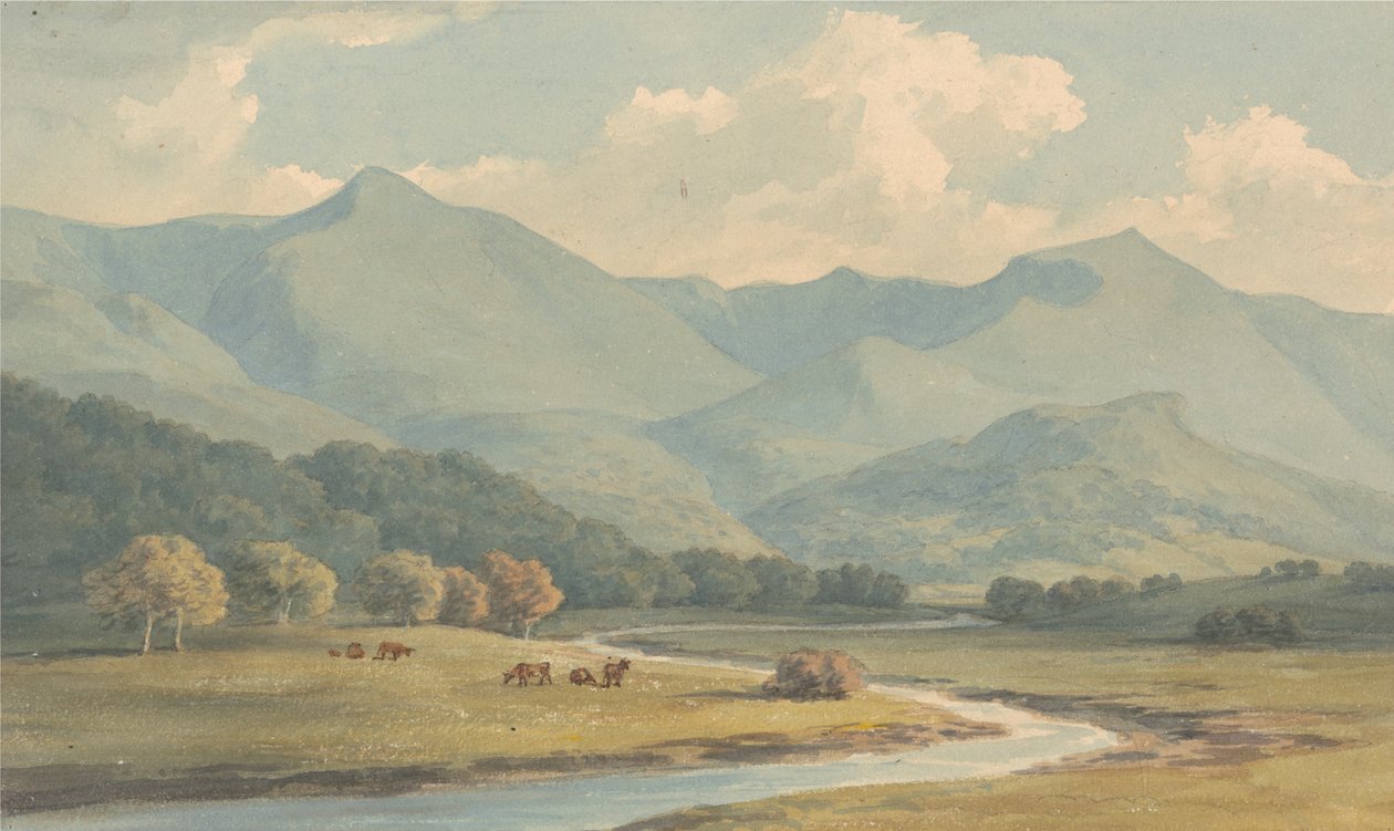 Carnedd Llewelyn és Carnedd David, Carnarvonshire, Látva az Ogwen folyón alkotó: John Warwick Smith