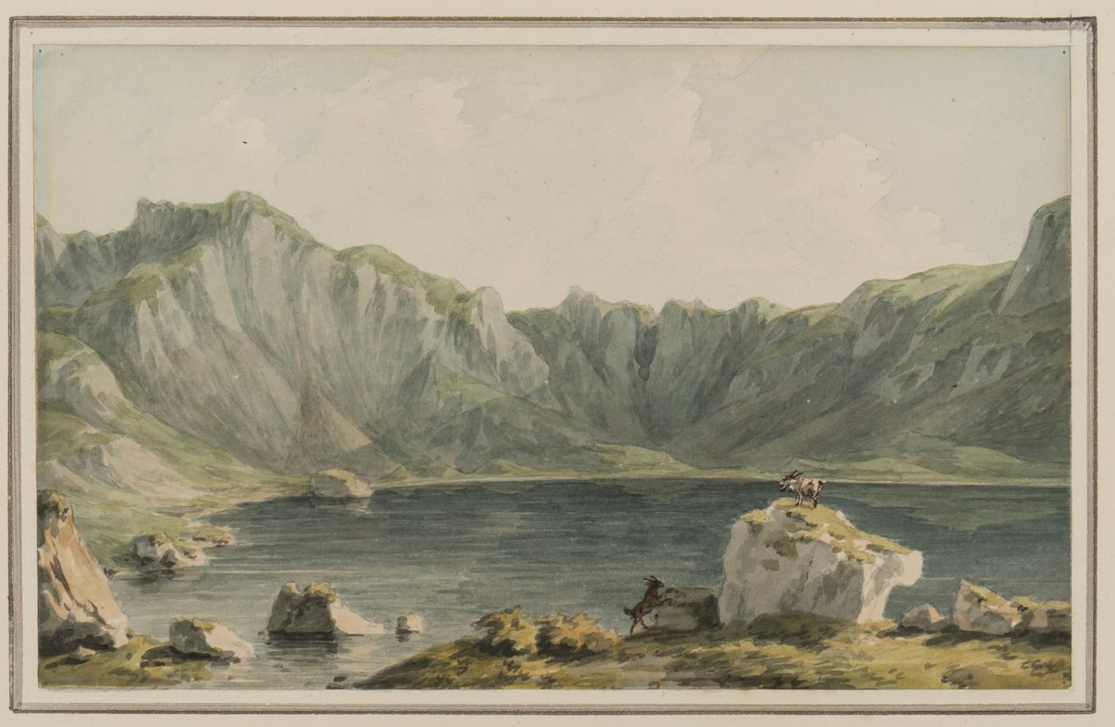 Llyn Idwal, a megközelítésről Llyn Ogwenből, Carnarvonshire-ből, 1795 körül (wc papíron) alkotó: John Warwick Smith