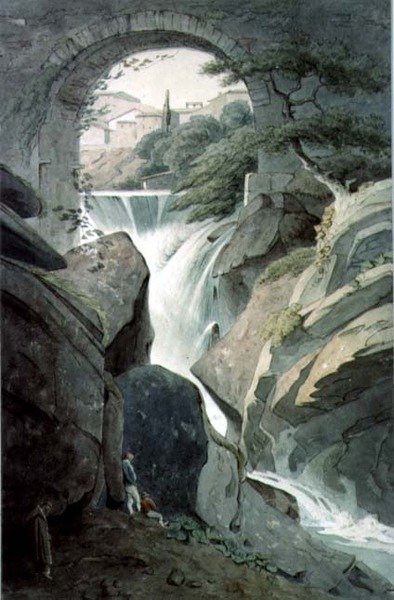 A Tivoli-vízesés három alakkal az előtérben (wc) alkotó: John Warwick Smith