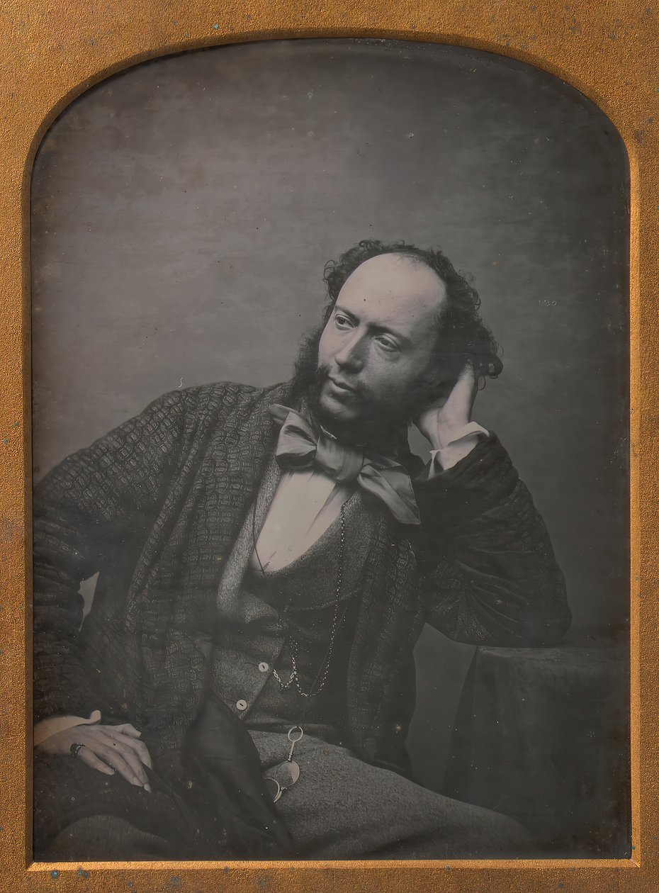 Ülő középkorú férfi csokornyakkendőben és kabátban, 1850-es évek. alkotó: John Watkins
