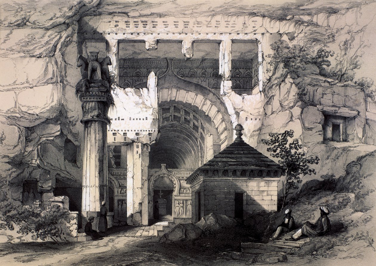 Karli, a Nagy Chaitya-barlang bejárata, 1845. alkotó: John Weale